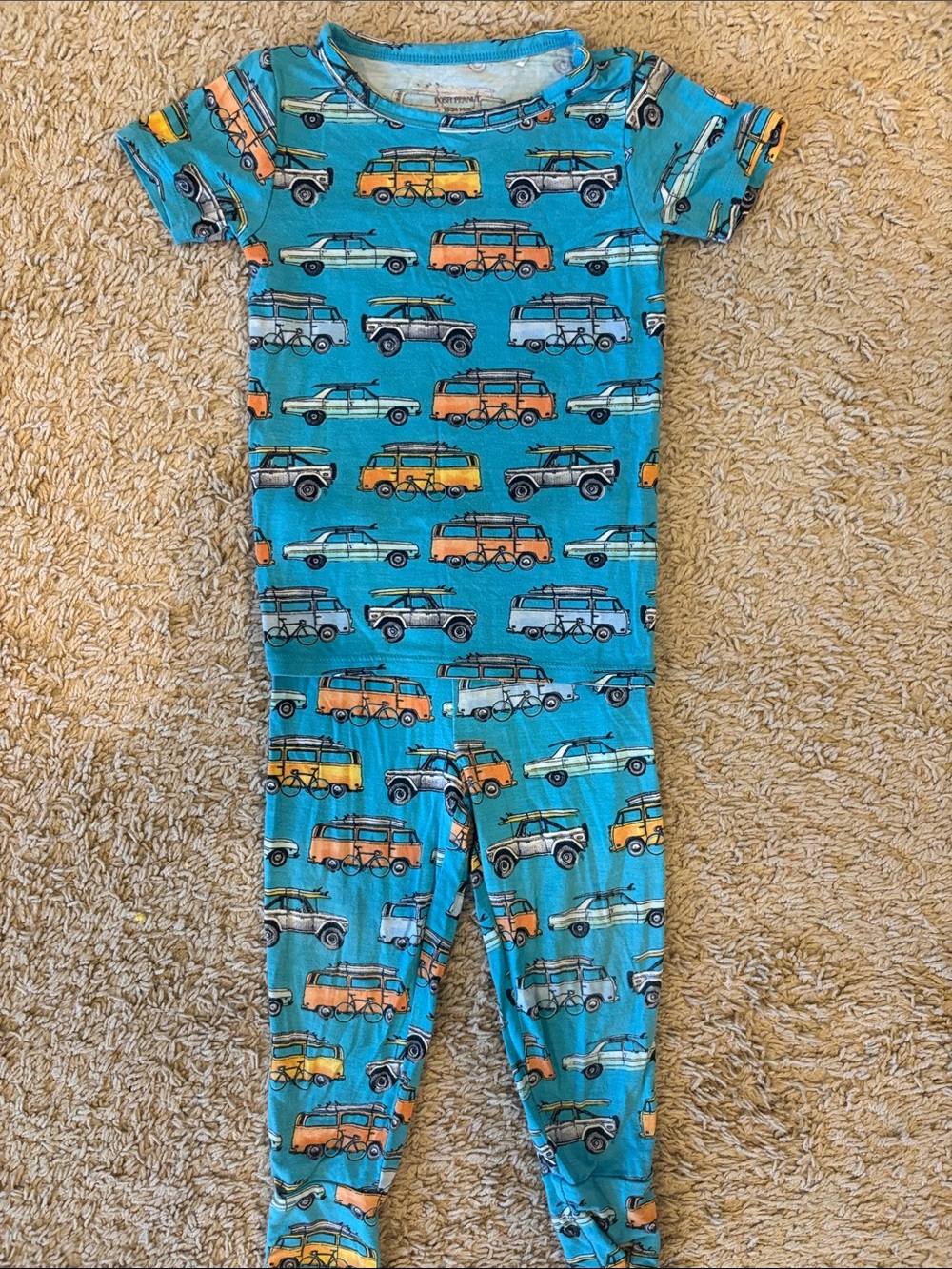 Posh Peanut Bamboo Blue One-Piece Romper with Car Print. Size 18-24 mos. NWOT.
